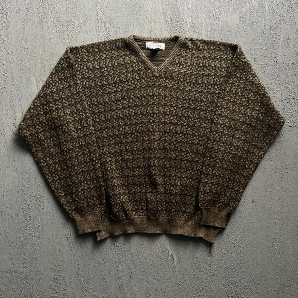 Vintage Gianfranco Ruffini Sweater XL Brown 1990s V-Neck Textured